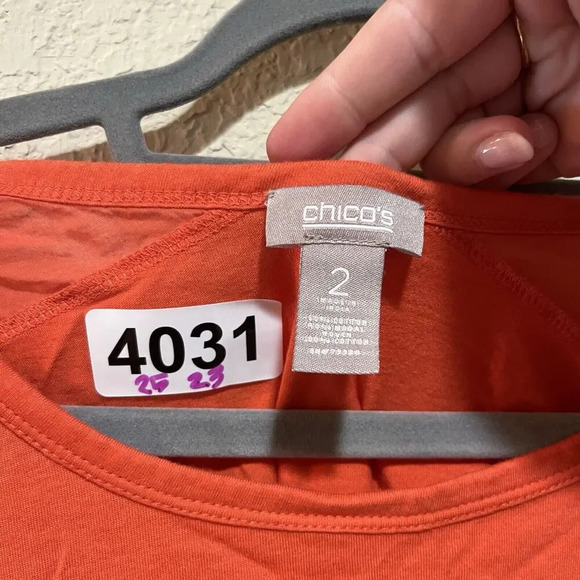 Chico's Orange Blouse 2 Women's XL Cotton Modal Short Sleeve Classic Colorful - Picture 2 of 7